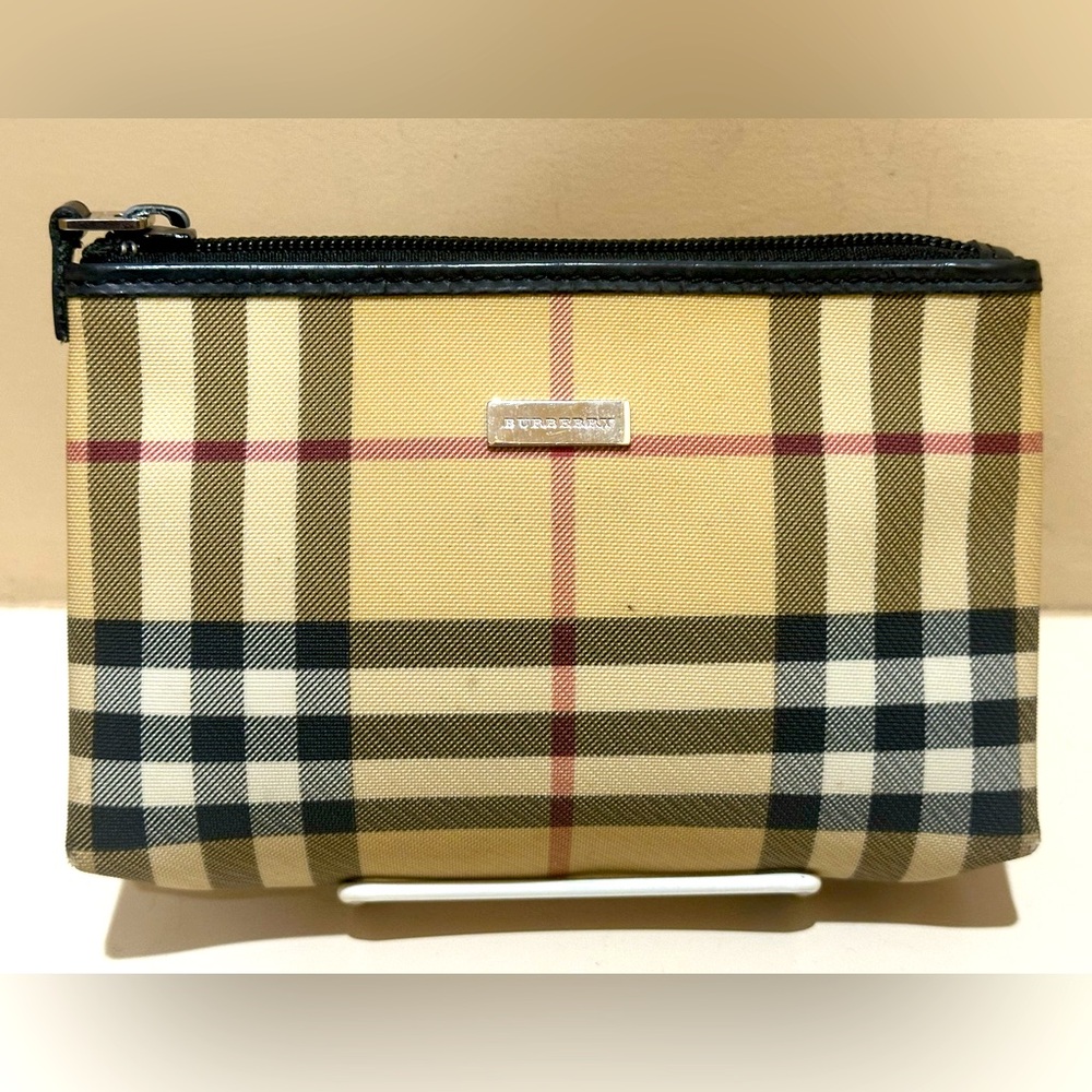 Burberry Beige Nova Check Cosmetic Pouch with Black Trim